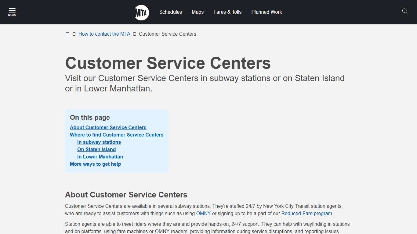 Customer Service Centers