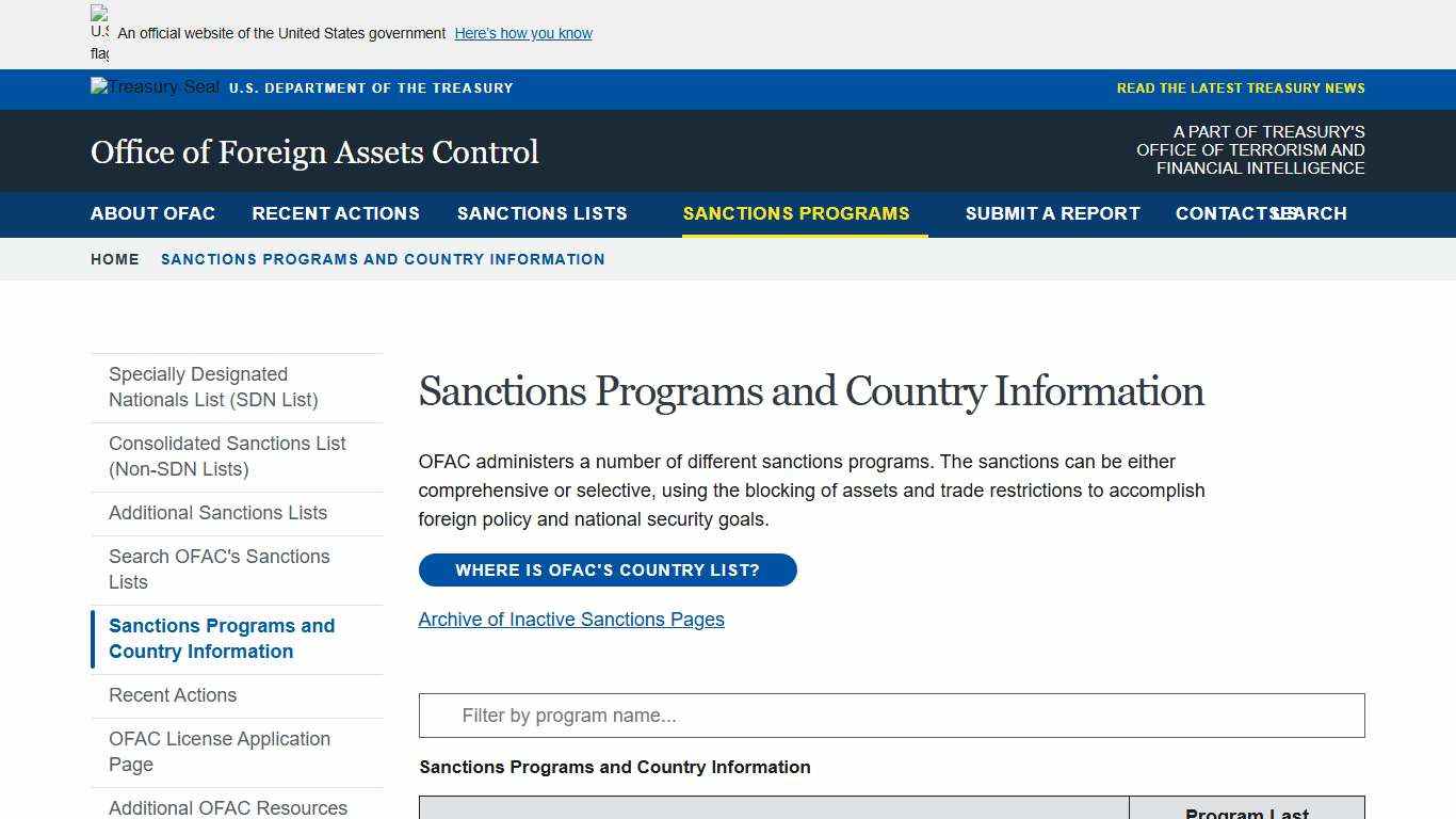Sanctions Programs and Country Information Office of Foreign Assets Control